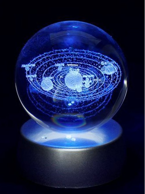 3D Boyutlu Gezegen Tasarımlı Işıklı Cam Küre 