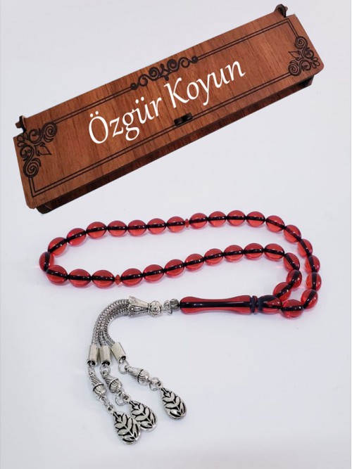 İsme Özel Ahşap Kutulu Toz Kehribar Tesbih