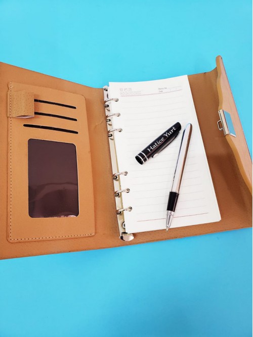 Kişiye Özel Ahşap Kapaklı Defter Ve Roller Kalem