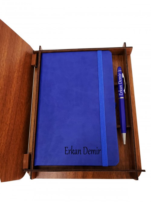 Kişiye Özel Ahşap Kutulu Defter Kalem Hediye Seti
