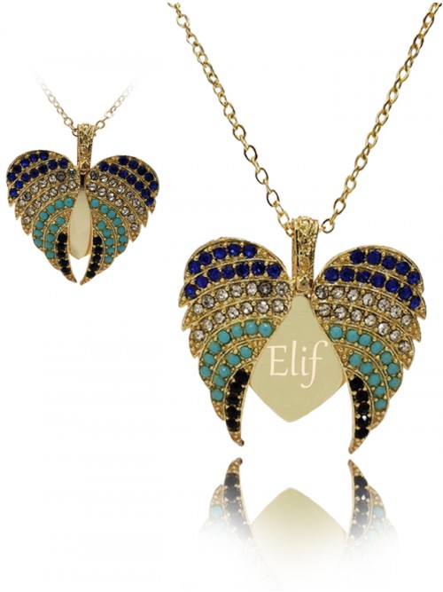 Bayana İsme Özel Kalp Kanatlı Kolye