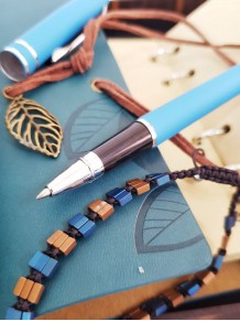 Kişiye Özel Deri Defter Hematit Doğaltaş Bileklik Ve Kalem Set