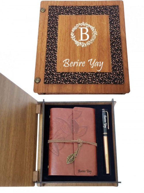 Kişiye Özel Deri Hatıra Defteri Ve Roller Kalem Kahverengi Renk