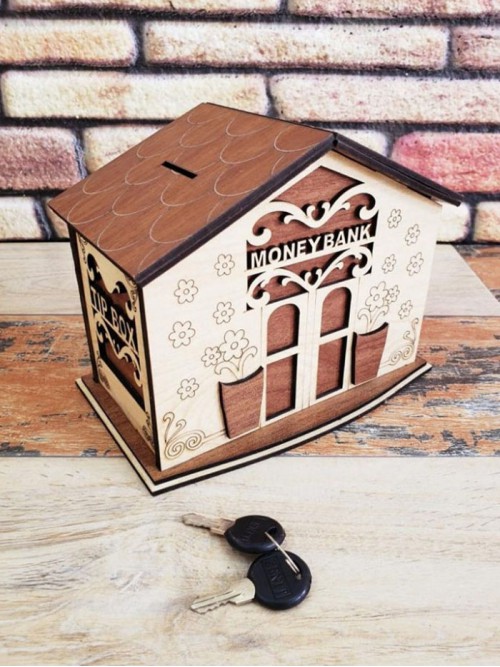 Ahşap Ev Şeklinde Money Bank Kumbara