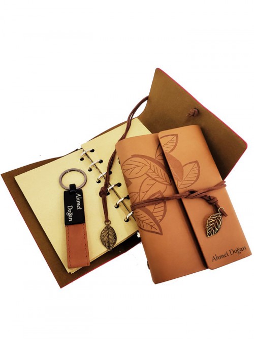 Erkeğe Özel İsimli Deri Defter Ve Anahtarlık Deri Set