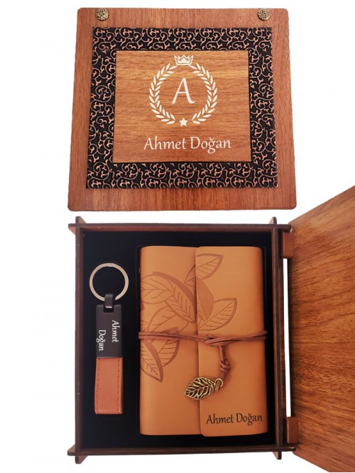 Erkeğe Özel İsimli Deri Defter Ve Anahtarlık Deri Set