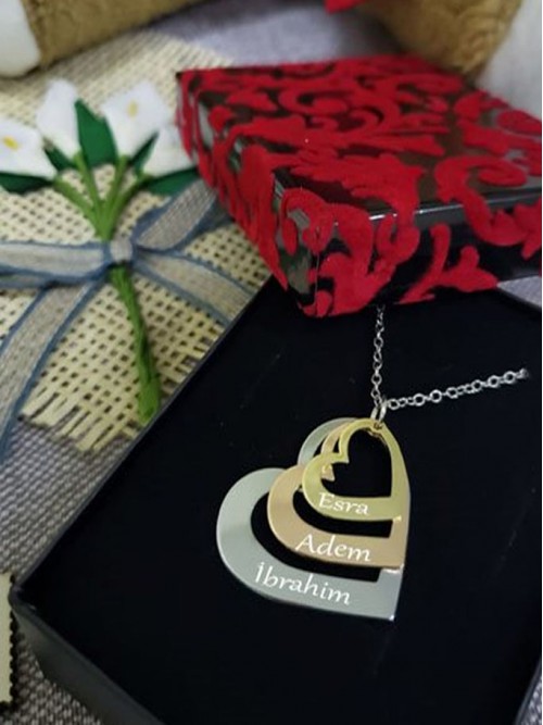 Kişiye Özel Üç Kalpli Kolye