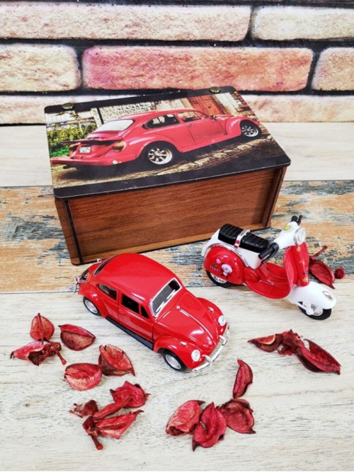 İsme Özel Ahşap Kutu Kırmızı Woswos Kırmızı Vespa Set