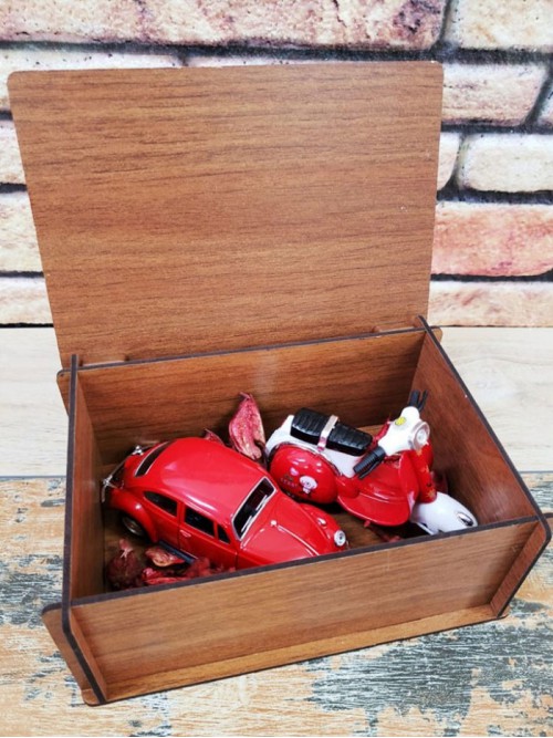 İsme Özel Ahşap Kutu Kırmızı Woswos Kırmızı Vespa Set