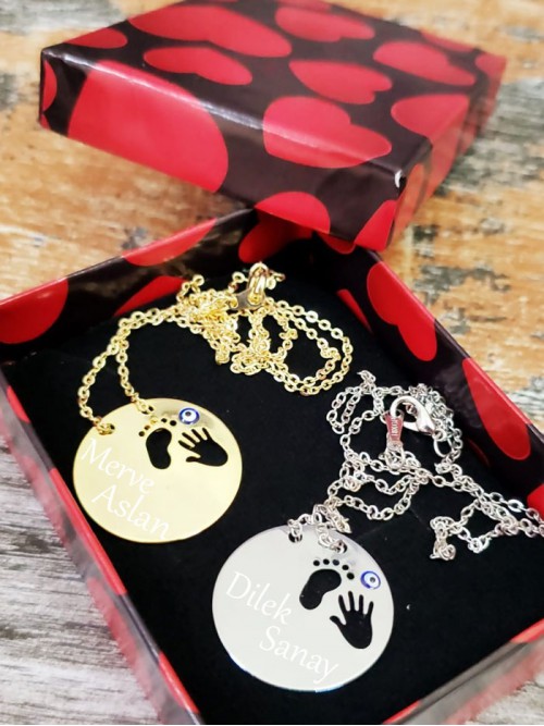 İsme Özel Krom Ve Altın Kaplama Anne Bebek Kolyesi