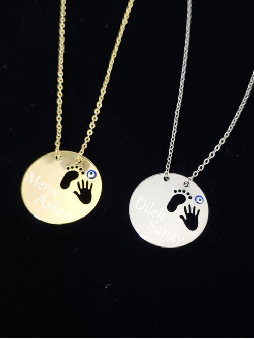 İsme Özel Krom Ve Altın Kaplama Anne Bebek Kolyesi