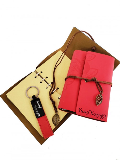 İsme Özel Hatıra Defteri Ve Anahtarlık Deri Set