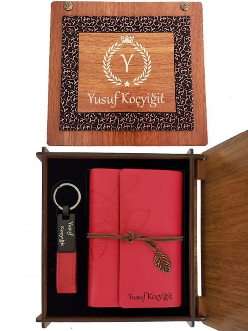 İsme Özel Hatıra Defteri Ve Anahtarlık Deri Set