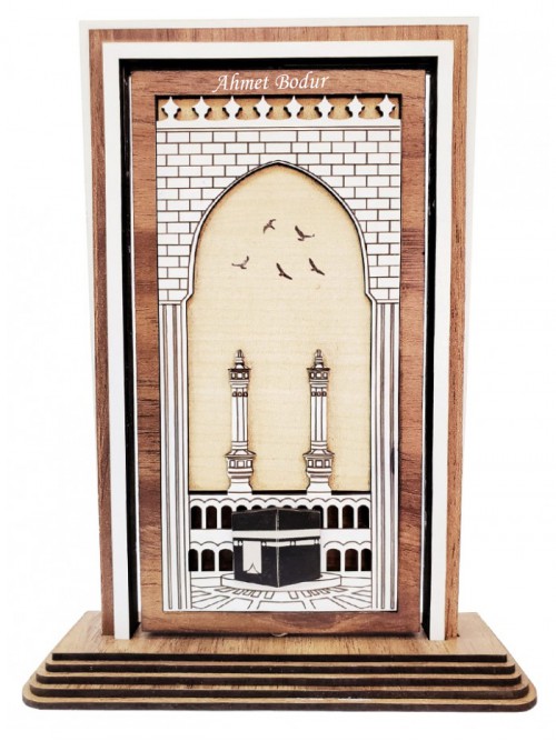 İsme Özel Kabe Ve Besmeleli Dönen Ahşap Kaide