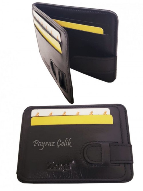 İsme Özel Siyah Renk Deri Zenga Cüzdan