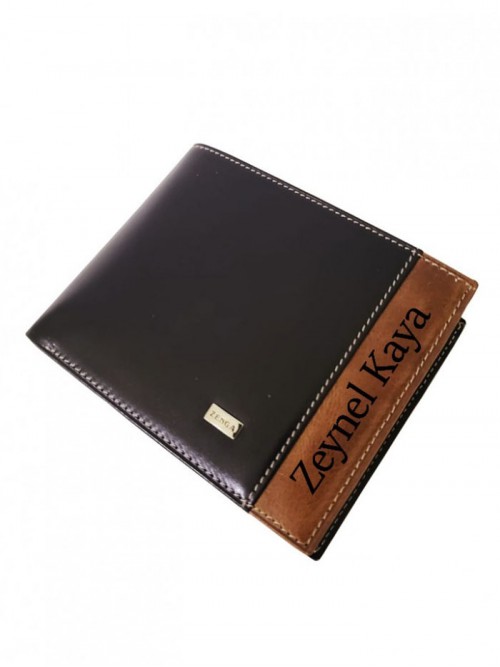 İsme Özel Siyah Ve Taba Renk Deri Cüzdan