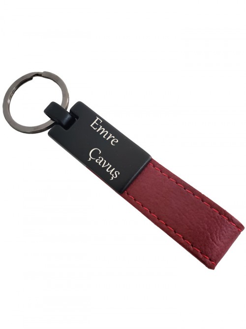 Kişiye Özel Bordo Renk Deri Anahtarlık