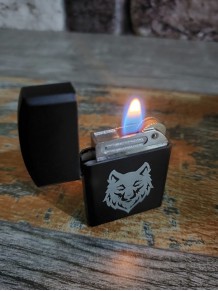 Kişiye Özel Kurt Tasarımlı Motifli Siyah Metal Çakmak