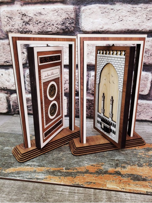 Kişiye Özel Ahşap Dekoratif Kabe Ve Besmeleli Dönen Kaide