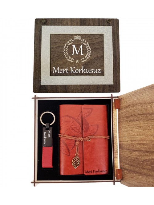 Kişiye Özel Deri Anahtarlık Ve Deri Hatıra Defteri Set