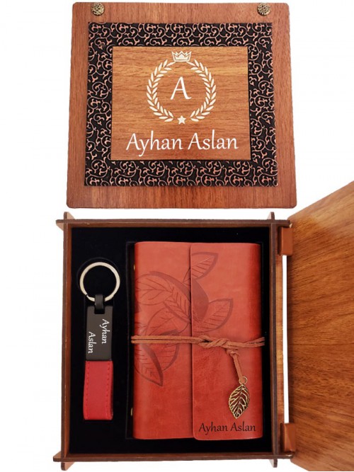 Kişiye Özel Deri Defter Ve Anahtarlık Set