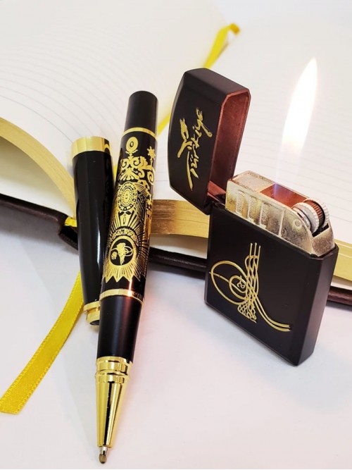 Kişiye Özel Deri Defter Ve Kalem Çakmak Set