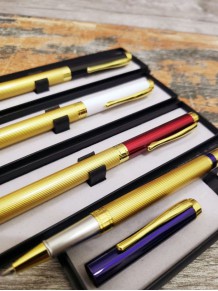 Kişiye Özel Gold Lüks Metal Mavi Kapaklı Roller Kalem Şeffaf Kutulu