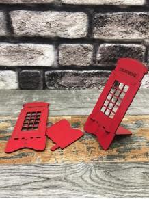 Kişiye Özel London Telefon Kulübesi Şeklinde Ahşap Telefon Tutacağı