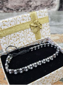 Silver Siyah Hematit Doğal Taşlı Makrome Örgülü Bileklik