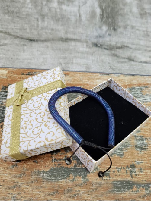 Yılan Tasarım Makrome Örgülü Mavi Hematit Doğaltaş Bileklik