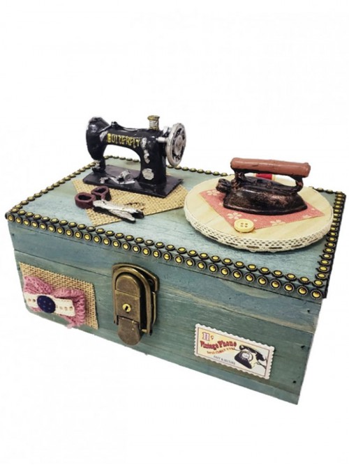 Kilitli Ahşap Dikiş Makinesi Şeklinde Müzik Kutusu