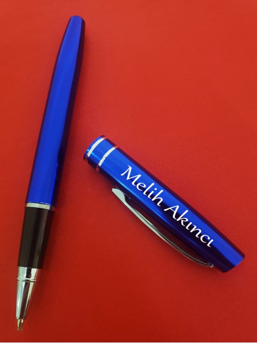 Erkeğe Hediye İsme Özel Lacivert Roller Kalem Derili Ahşap Kutulu