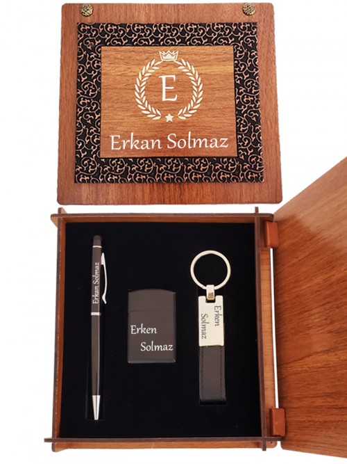 İsme Özel Metal Dokunmatik Kalem Çakmak Ve Anahtarlık Aksesuar Seti