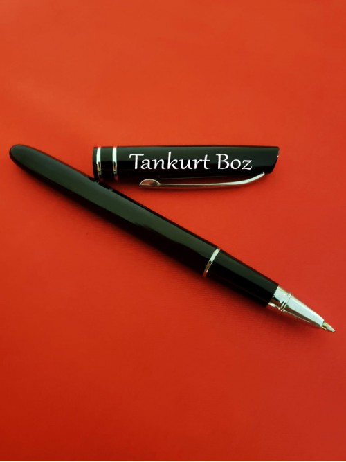 İsme Özel Siyah Roller Kalem Derili Ahşap Kutulu