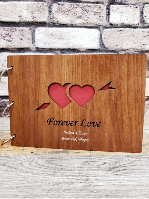 Kişiye Özel Forever Love Yazılı Ahşap Albüm