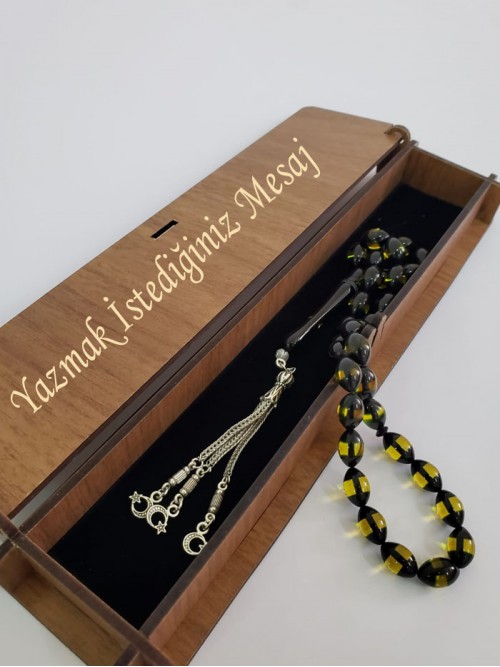 Toz Kehribar Tesbih Özel İsimli Kutulu